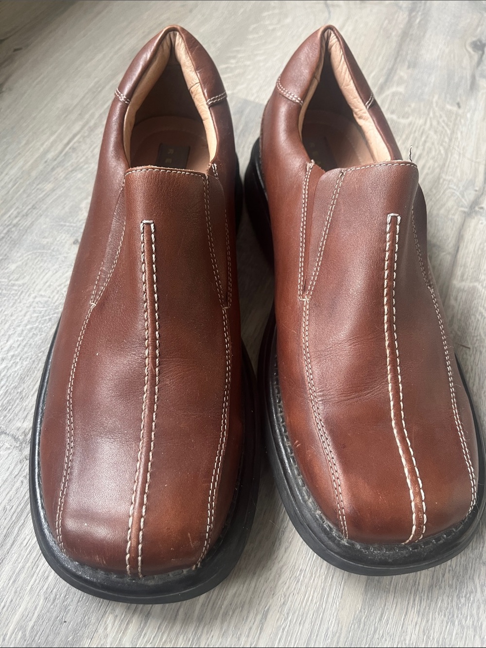 Kenneth Cole Brown Leather Slip-On Loafers with Contrast Stitching